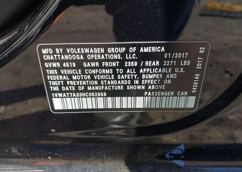 2017 Volkswagen Passat 1.8T S из США, поврежденный, VIN 1VWAT7A33HC052856